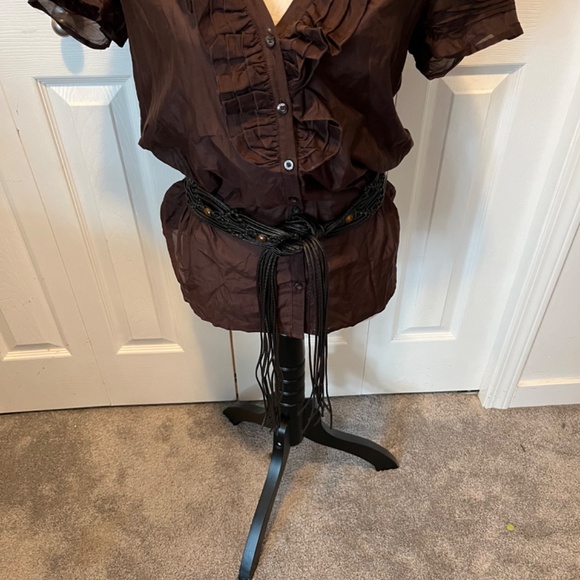 Bebe size L silk blend shirt with belt - Picture 3 of 14